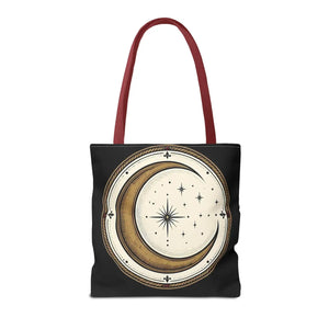 Celestial Crescent Moon Tote Bag – Vintage Starry Night AOP Canvas