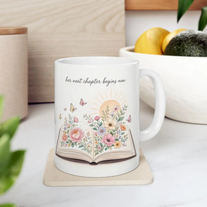 Floral Open Book Ceramic Mug — Inspirational Quote Coffee Cup (11oz/15oz)