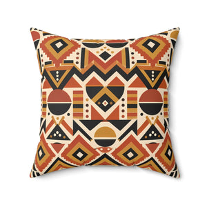 Geometric Afrohemian Tribal Throw Pillow — Rust & Mustard Aztec Pattern