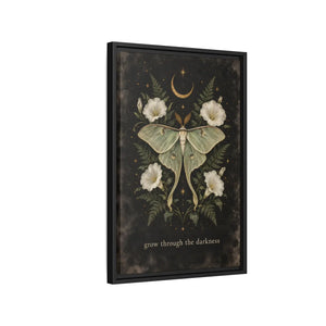 Framed canvas wall art luna moth “grow through the darkness” botanical decor - printable