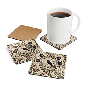 Cork Coasters - Gothic Raven & Rose Set (4-Pack)