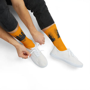 Witches Graphic Socks — Yellow Sublimation Crew Socks with “Girls will be girls” Design