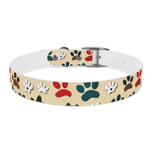 Paw Print Dog Collar — Colorful Red, Teal & Brown Paw Pattern