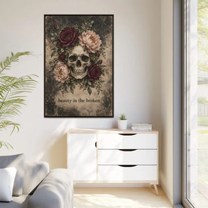 Beauty in the broken skull and floral framed canvas wall art - printable