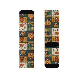 Autumn Patchwork Fox Socks — Cute Fall Animal Sublimation Crew Socks