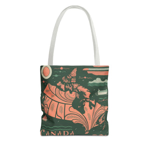 Canada Map, 100% Polyester, black cotton handles, AOP Tote Bag