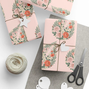 Floral pink wrapping paper roll, romantic rose pattern gift wrap