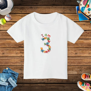 Colorful Dino Toddler T-shirt - Age 3 Cotton Tee - Dipaliz - T-shirts