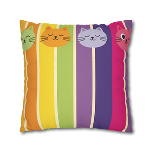 Rainbow Cat Stripe Pillowcase — Colorful Cute Cat Throw Pillow Cover