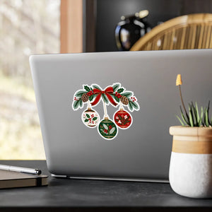 Christmas ornament wreath kiss-cut vinyl decal - home decor decals