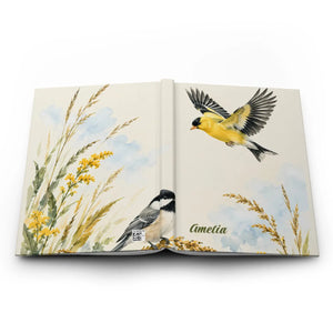 Personalized name songbird & wildflower hardcover journal - journals