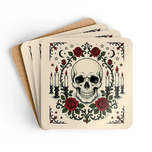Skull & Roses Cork Coaster Set — Gothic Candlelight Drink Coasters