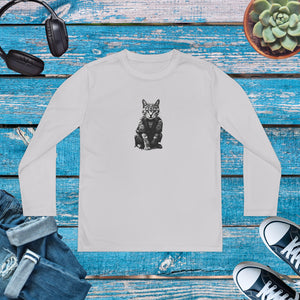 Japanese Samurai Cat Tattoo, Kawaii Ninja Cat, Youth Long Sleeve Competitor Tee