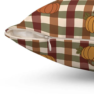 Autumn Pumpkin Plaid Pillow