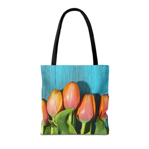 Tulips on blue tote bag - bags