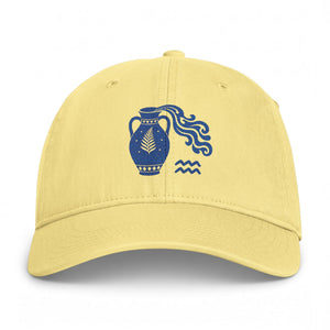 Aquarius Water Bearer, Coastal Pottery Embroidered Cap — Washed Beach Baseball Hat