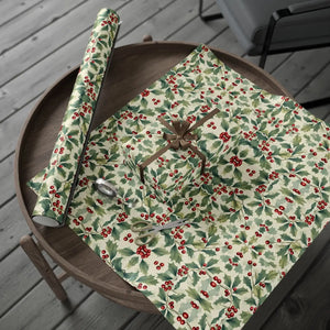 Holiday Holly Wrapping Paper Roll — Vintage Green & Red Mistletoe Pattern