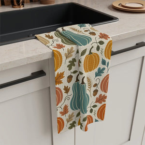 Overlapping pumpkins, gourds and acorns on a DipaliZ microfiber towel