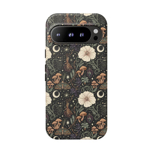 Mystic Night Floral Phone Case — Moon, Moths & Mushroom Pattern Tough Case