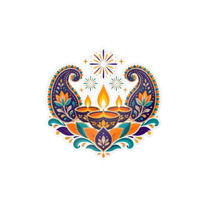 Diwali lotus paisley diyas kiss-cut vinyl decal - home decor decals