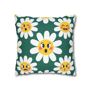Emotive Daisy Throw Pillowcase — Cute Emoji Flower Decorative Pillow Cover