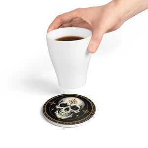 Skull Crest Ceramic Coaster — Gothic Skull Drink Coaster