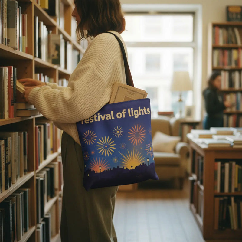 DipaliZ Festival of Lights Diwali Fireworks Skyline Tote Bag