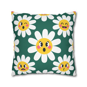 Emotive Daisy Throw Pillowcase — Cute Emoji Flower Decorative Pillow Cover
