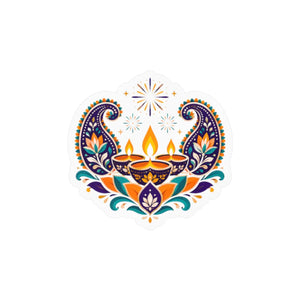 Diwali lotus paisley diyas kiss-cut vinyl decal - home decor decals