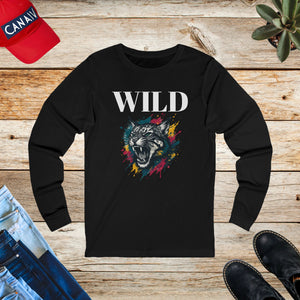 Wild cat with paint, Unisex Jersey Long Sleeve Tee