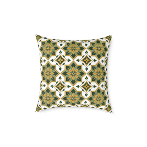 Green and Gold Geometric Floral Accent Pillow