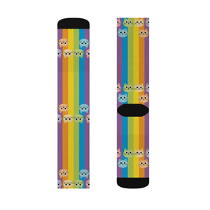 Rainbow Cat Socks - Colorful Sublimation Crew Socks with Cute Cat Faces