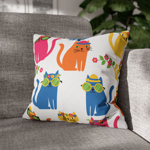 Colorful Cat Pattern Square Pillow Cover — Cute Sunglasses Cats Decorative Throw Pillowcase
