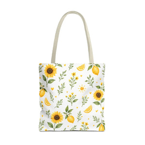 Sunflower & Lemon Pattern Tote Bag — Floral Summer Market Tote