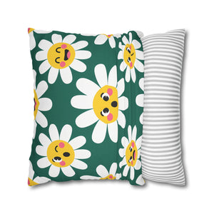 Emotive Daisy Throw Pillowcase — Cute Emoji Flower Decorative Pillow Cover
