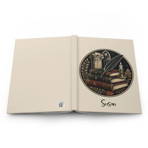 Vintage Bookish Hardcover Journal — Personalized Lined Notebook with Quill & Candle