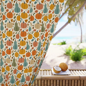 Hand-drawn pumpkins and gourds on a DipaliZ blackout curtain panel
