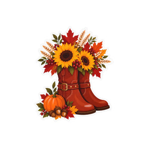 Kiss-cut vinyl decal – fall sunflower boots pumpkins & autumn floral sticker - home decor decals