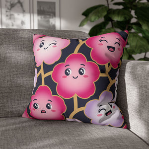 Kawaii Pink Blossom Pillowcase — Cute Floral Decorative Throw Pillow