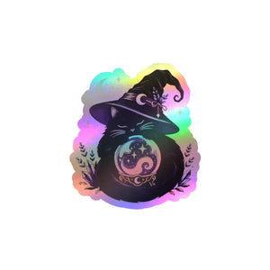 Mystical witch cat crystal ball kiss-cut vinyl decal - home decor decals