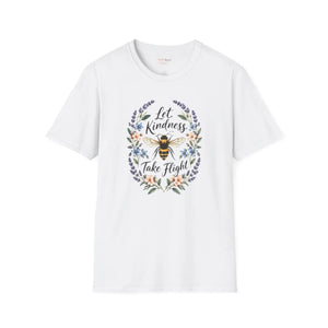 Bee Floral T‑Shirt — "Let Kindness Take Flight" Inspirational Tee