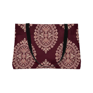 Burgundy Damask Weekender Tote Bag – Elegant Travel & Beach Bag