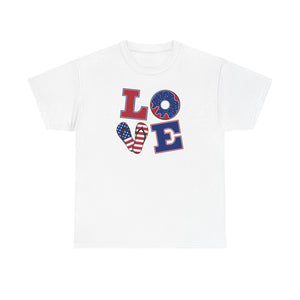 Love with American flag background, Unisex Heavy Cotton Tee