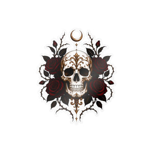 Skull and red roses kiss-cut vinyl decal - home decor decals