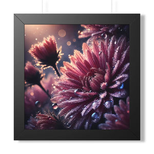 Chrysanthemum with dew drops framed vertical poster - posters