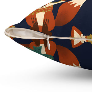 Whimsical Fox Pattern Throw Pillow — Cute Woodland Decorative Cushion