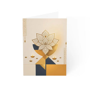 Diwali lotus greeting card, elegant gold geometric festival - cards