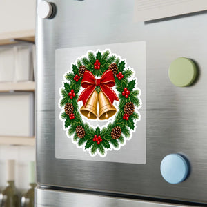 Christmas bell wreath kiss-cut vinyl decal - home decor decals