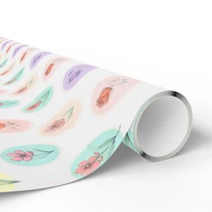Floral teardrop wrapping paper roll, pastel flowers gift wrap