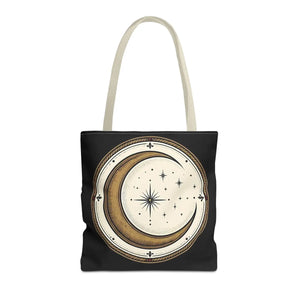 Celestial Crescent Moon Tote Bag – Vintage Starry Night AOP Canvas